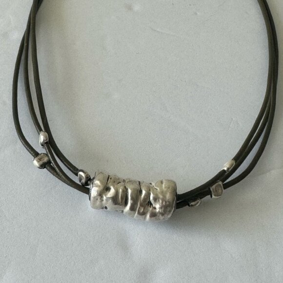 VTG Silpada Green LEATHER and sterling silver Necklace - Picture 3 of 7